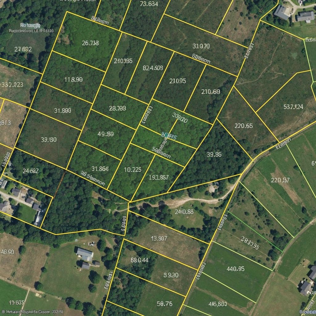 Satellite map view of land parcels with property boundaries